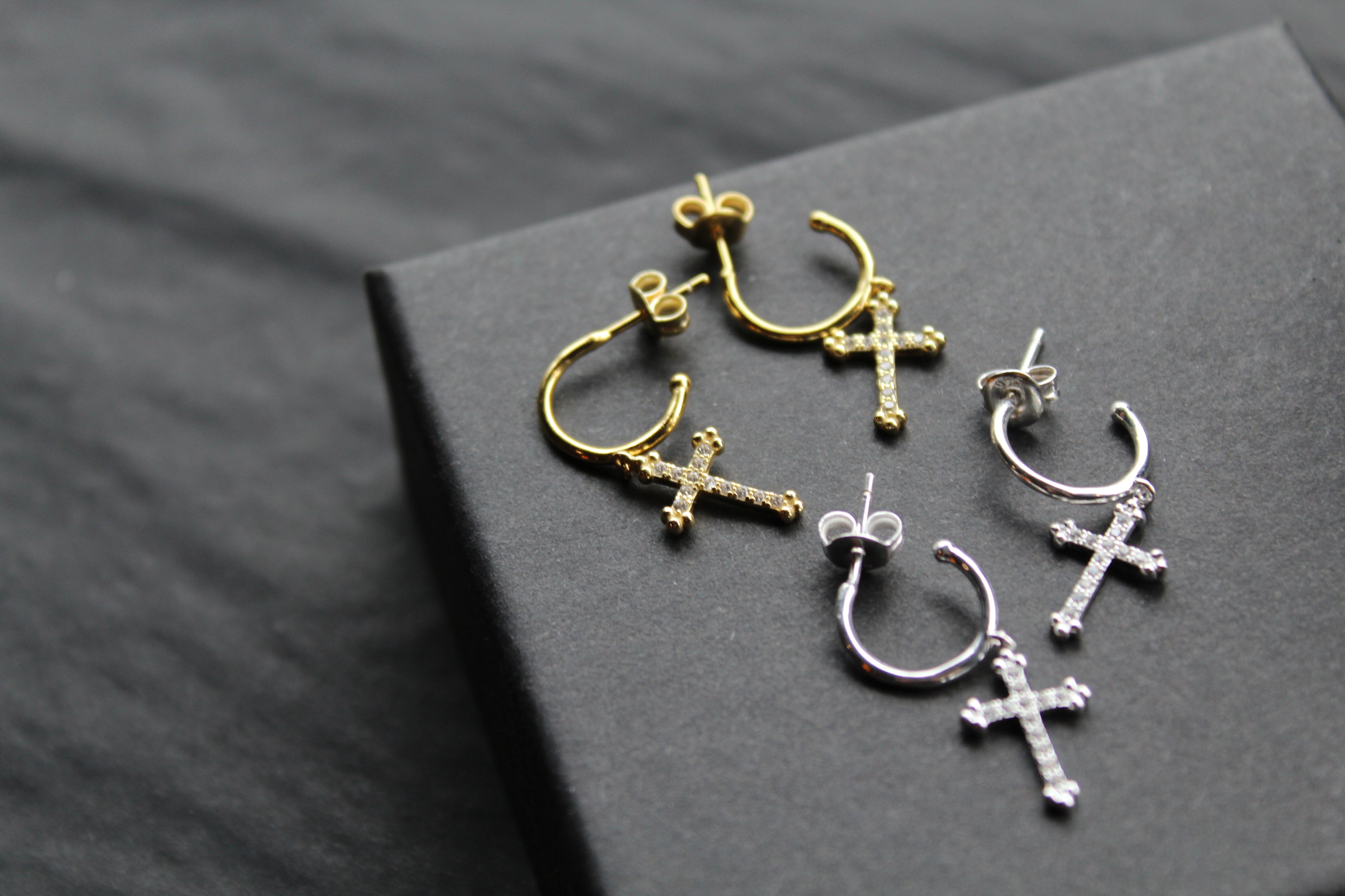 Fancy CZ Cross Charms on Stud Hoops