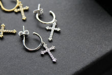 Load image into Gallery viewer, Fancy CZ Cross Charms on Stud Hoops
