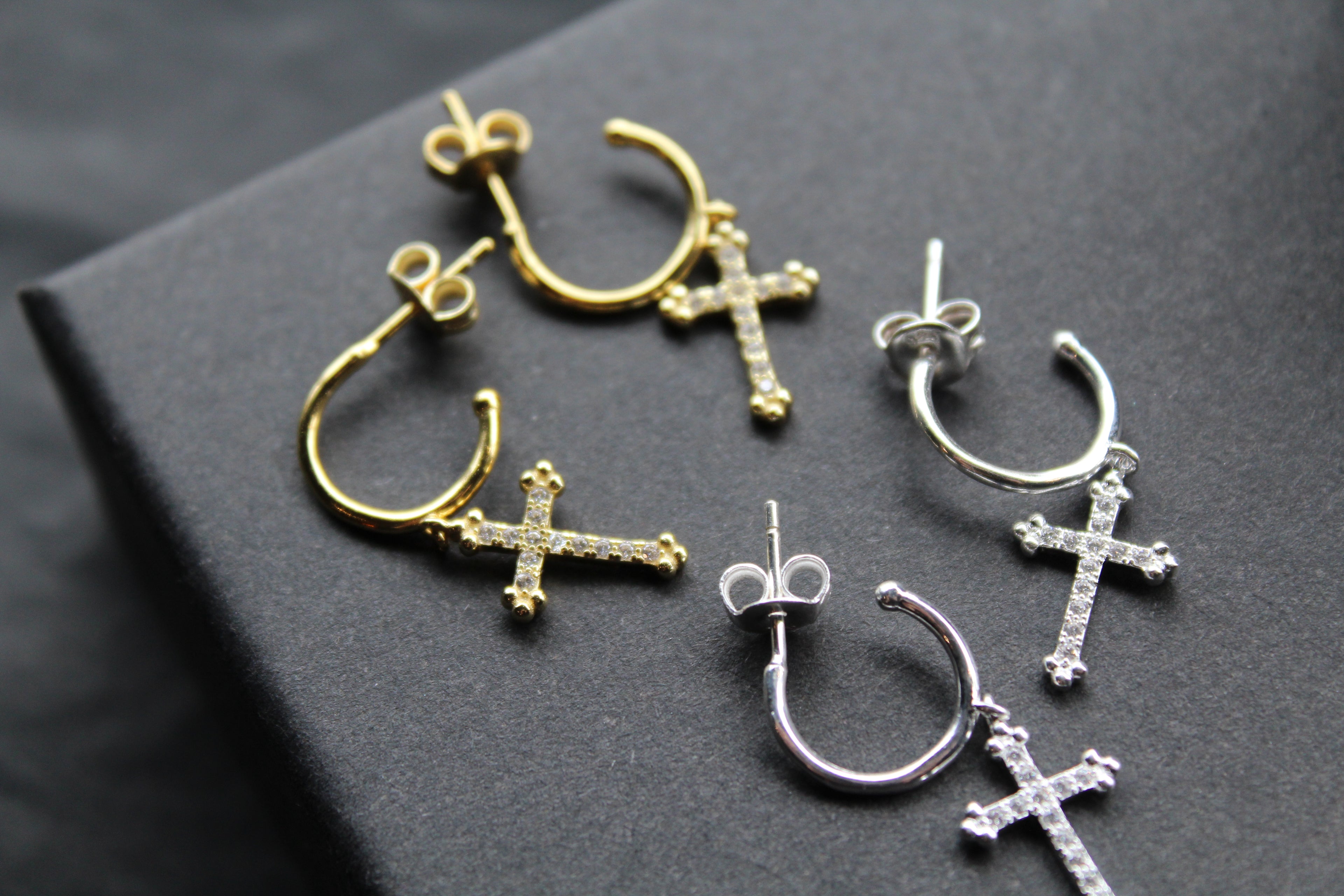 Fancy CZ Cross Charms on Stud Hoops