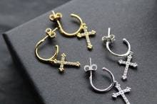 Load image into Gallery viewer, Fancy CZ Cross Charms on Stud Hoops
