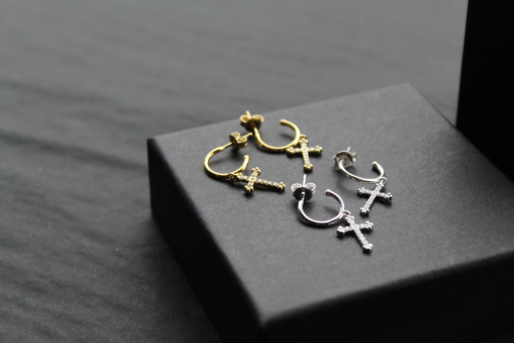 Fancy CZ Cross Charms on Stud Hoops