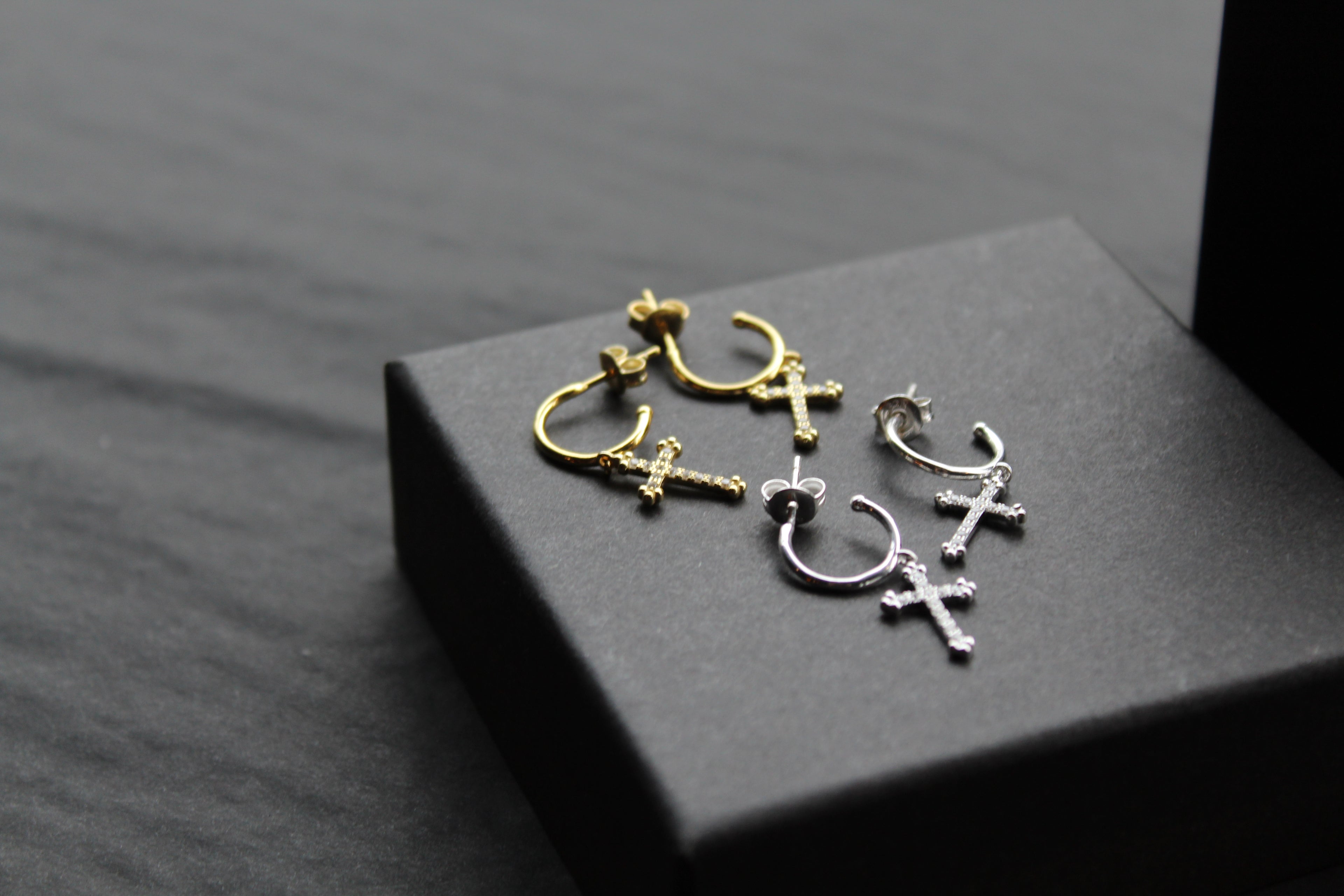 Fancy CZ Cross Charms on Stud Hoops