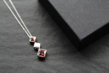 Load image into Gallery viewer, Fiorelli Square Drop Necklace with Ruby Red Cubic Zirconia
