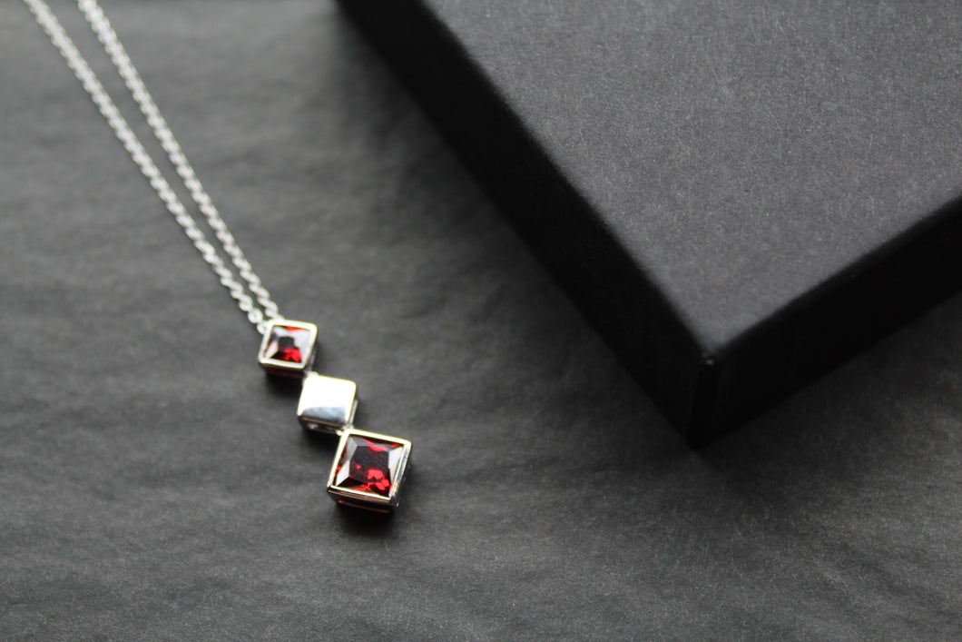 Fiorelli Square Drop Necklace with Ruby Red Cubic Zirconia