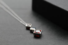 Load image into Gallery viewer, Fiorelli Square Drop Necklace with Ruby Red Cubic Zirconia
