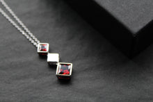 Load image into Gallery viewer, Fiorelli Square Drop Necklace with Ruby Red Cubic Zirconia
