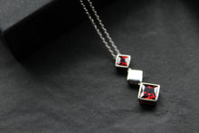 Load image into Gallery viewer, Fiorelli Square Drop Necklace with Ruby Red Cubic Zirconia
