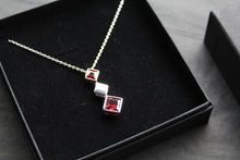 Load image into Gallery viewer, Fiorelli Square Drop Necklace with Ruby Red Cubic Zirconia
