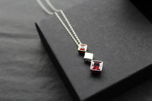 Load image into Gallery viewer, Fiorelli Square Drop Necklace with Ruby Red Cubic Zirconia
