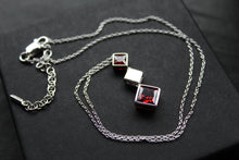 Load image into Gallery viewer, Fiorelli Square Drop Necklace with Ruby Red Cubic Zirconia
