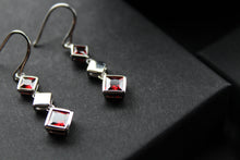 Load image into Gallery viewer, Fiorelli Square Link Ruby Red Earrings with Cubic Zirconia
