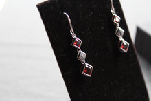Load image into Gallery viewer, Fiorelli Square Link Ruby Red Earrings with Cubic Zirconia

