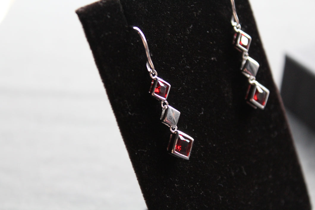Fiorelli Square Link Ruby Red Earrings with Cubic Zirconia