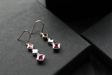 Load image into Gallery viewer, Fiorelli Square Link Ruby Red Earrings with Cubic Zirconia
