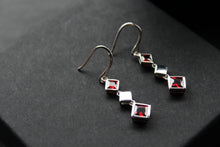 Load image into Gallery viewer, Fiorelli Square Link Ruby Red Earrings with Cubic Zirconia
