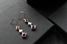 Load image into Gallery viewer, Fiorelli Square Link Ruby Red Earrings with Cubic Zirconia
