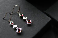Load image into Gallery viewer, Fiorelli Square Link Ruby Red Earrings with Cubic Zirconia
