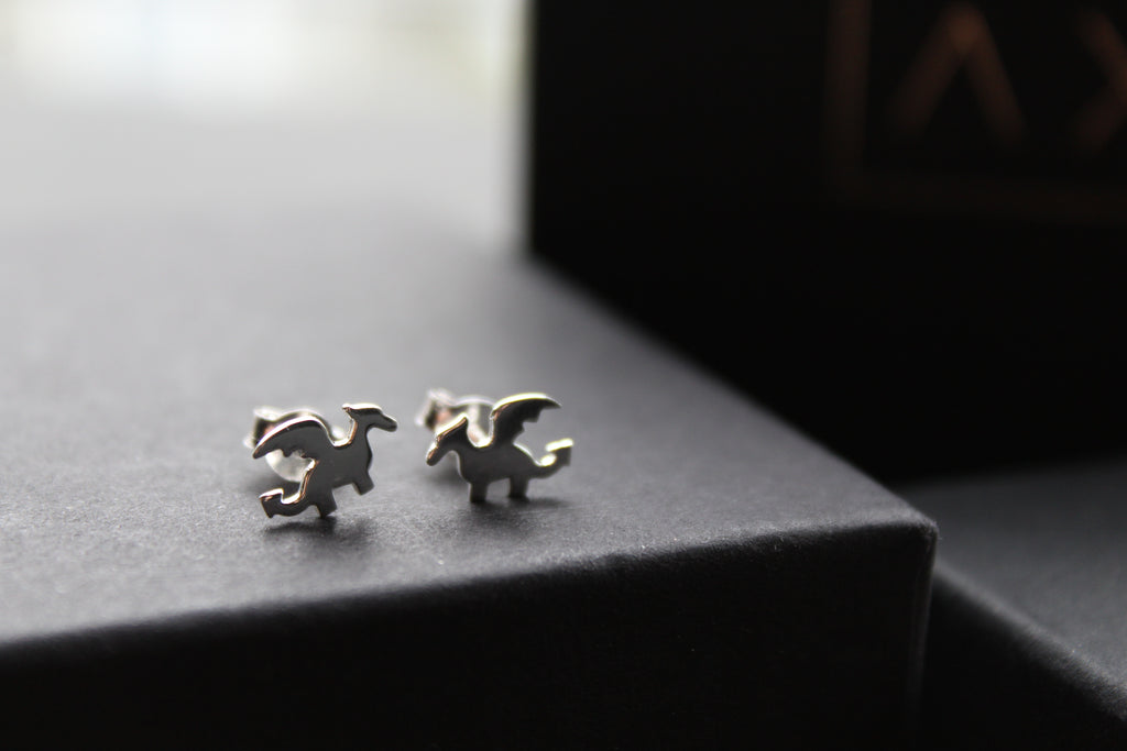 Flat Dragon Silver Studs