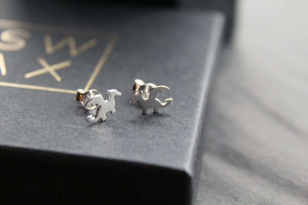 Flat Dragon Silver Studs