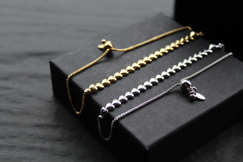 Flat Interlinked Hearts Slider Bracelets