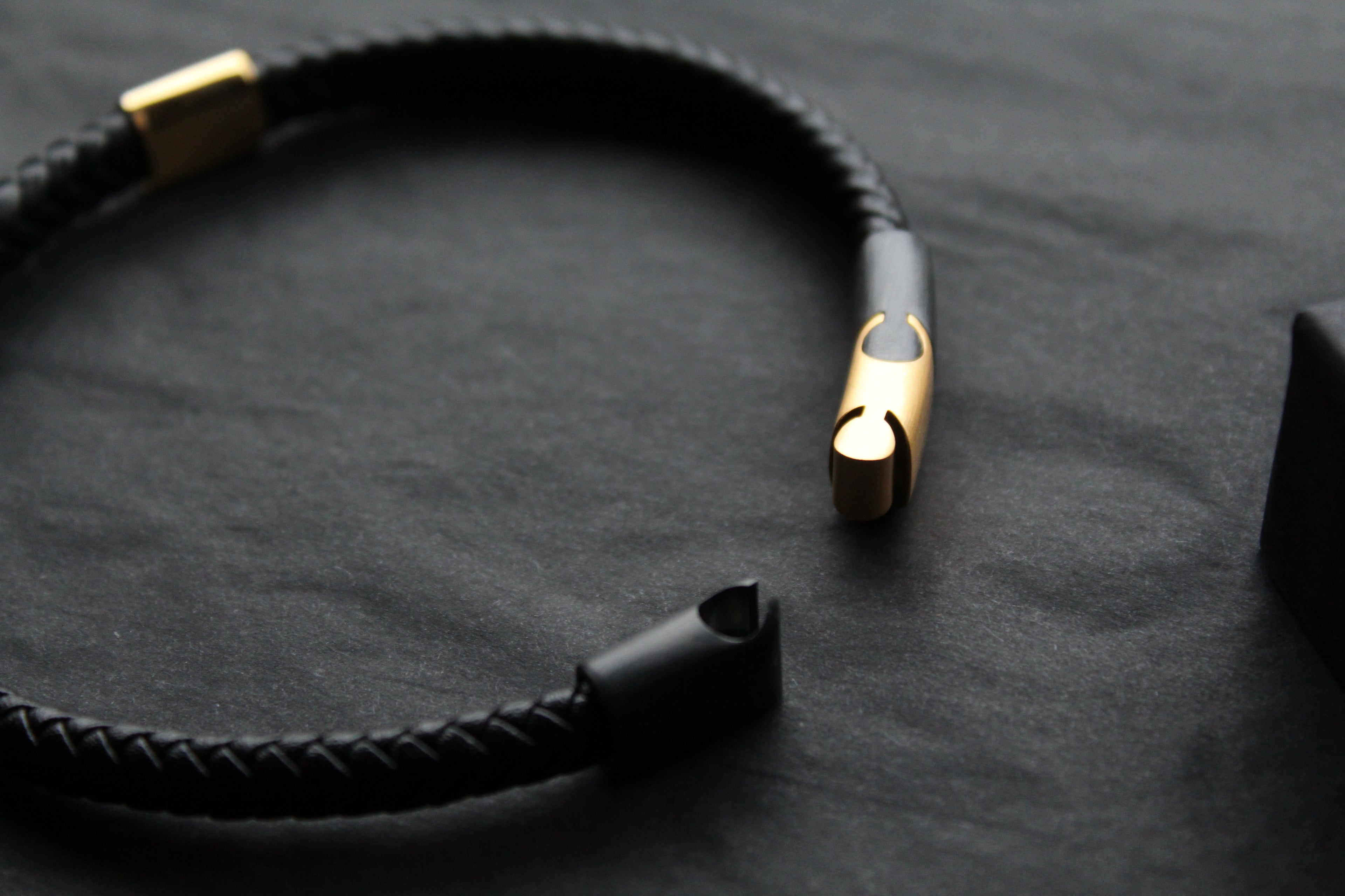 Fred Bennett Leather Bracelet with Black IP and Yellow Gold Plated Details