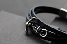 Load image into Gallery viewer, Fred Bennett Navy Leather Multi Row Plaited Bracelet with Anchor
