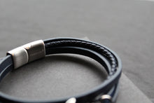 Load image into Gallery viewer, Fred Bennett Navy Leather Multi Row Plaited Bracelet with Anchor
