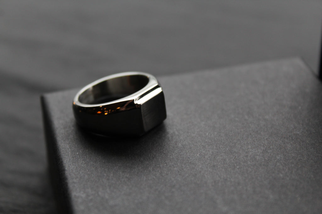 Fred Bennett Signet Ring with Gun Metal IP Detail