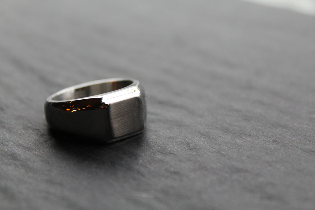 Fred Bennett Signet Ring with Gun Metal IP Detail