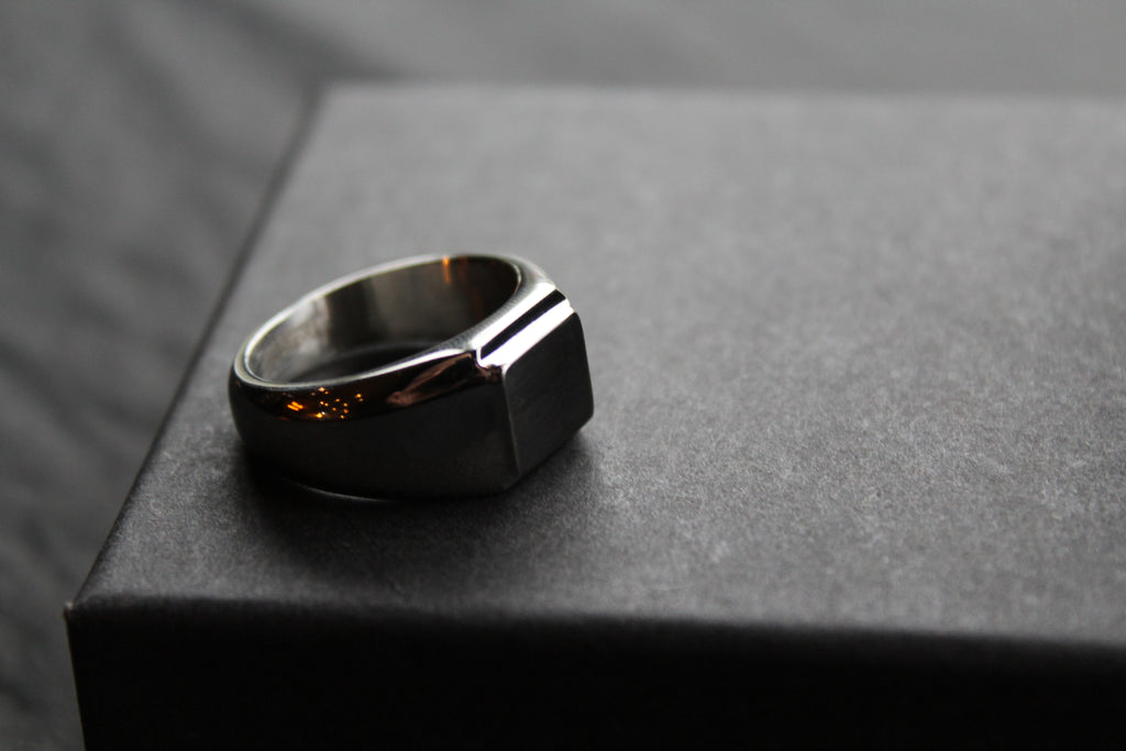 Fred Bennett Signet Ring with Gun Metal IP Detail