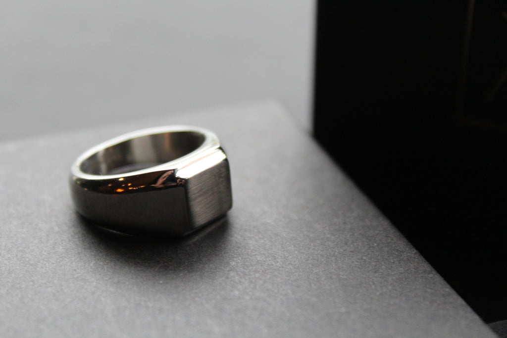 Fred Bennett Signet Ring with Gun Metal IP Detail