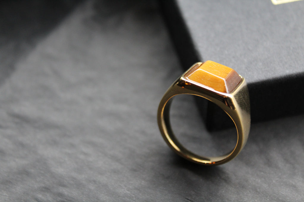 Fred Bennett Signet Ring with Tiger Eye Gold IP Plating