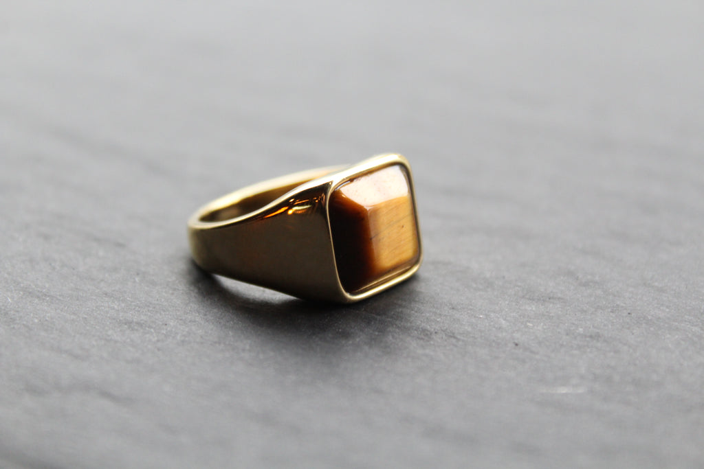Fred Bennett Signet Ring with Tiger Eye Gold IP Plating