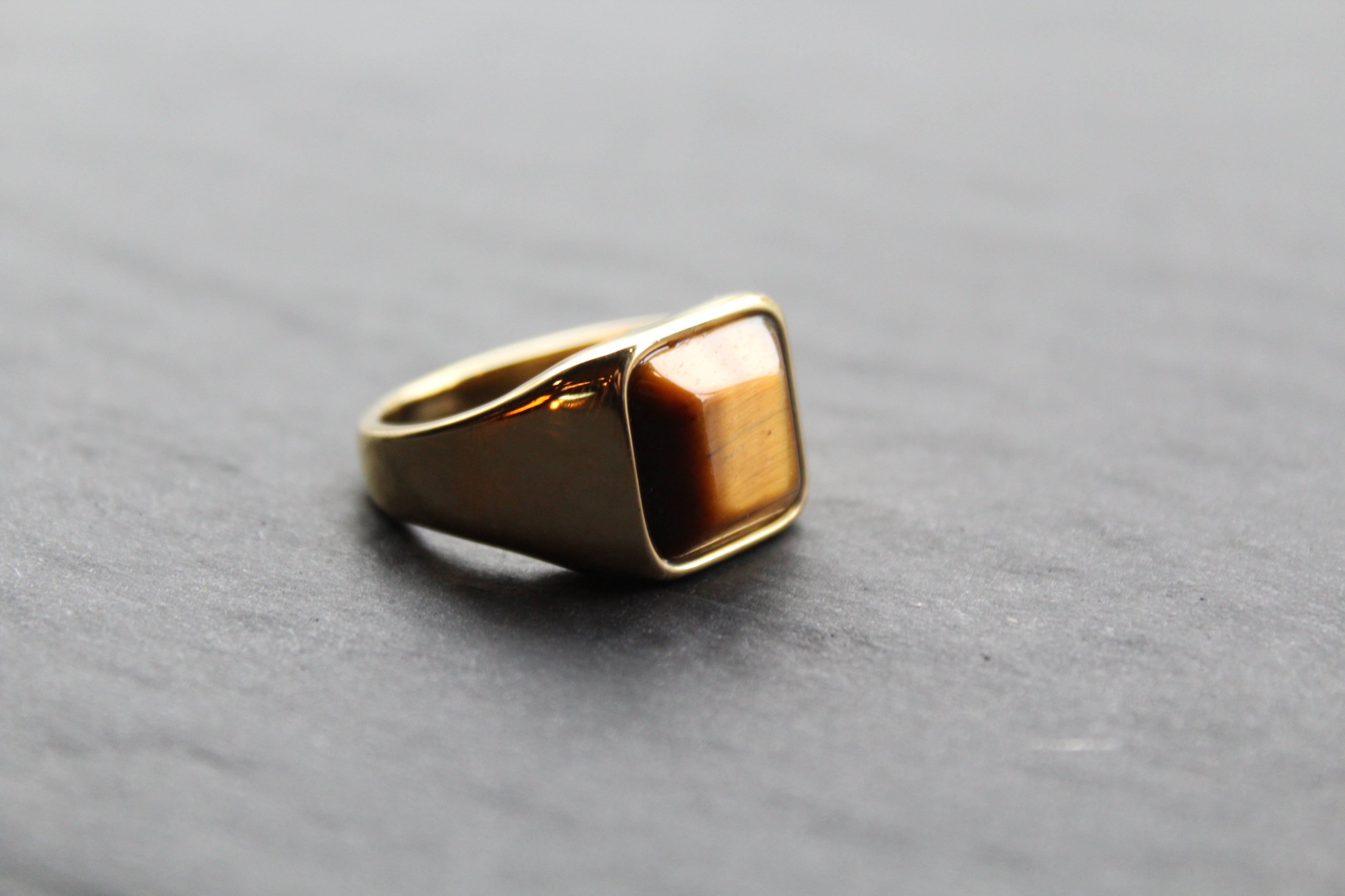 Fred Bennett Signet Ring with Tiger Eye Gold IP Plating