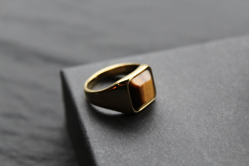 Fred Bennett Signet Ring with Tiger Eye Gold IP Plating