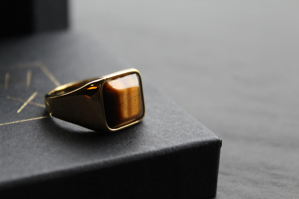 Fred Bennett Signet Ring with Tiger Eye Gold IP Plating