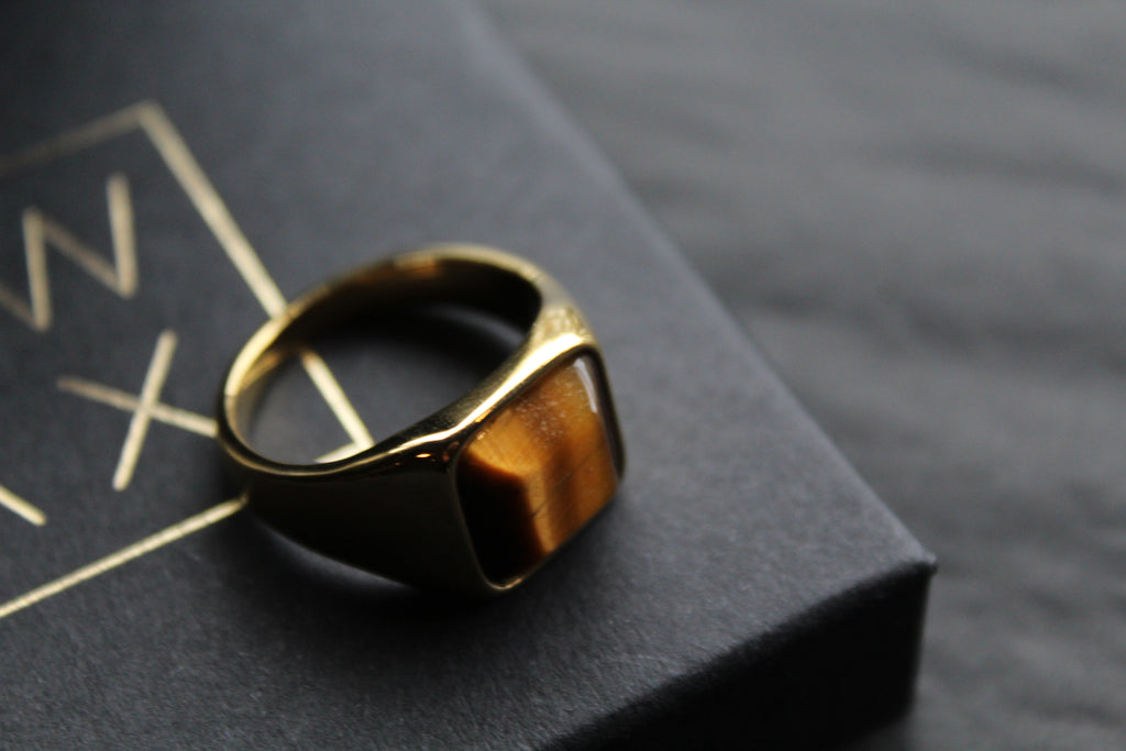 Fred Bennett Signet Ring with Tiger Eye Gold IP Plating