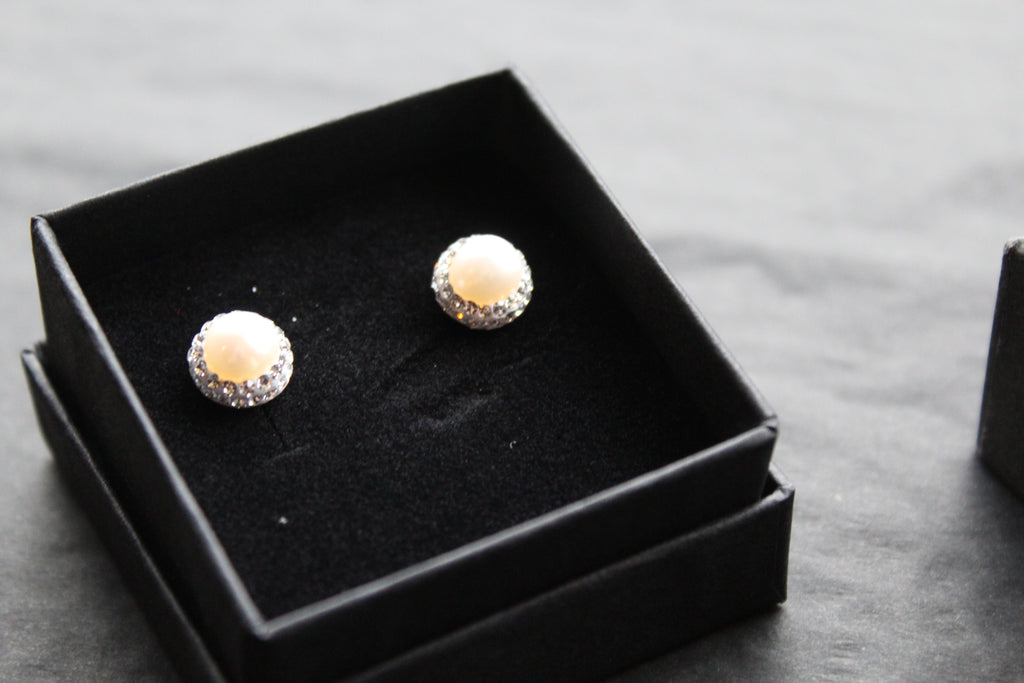Freshwater Pearl & CZ Crystal Studs