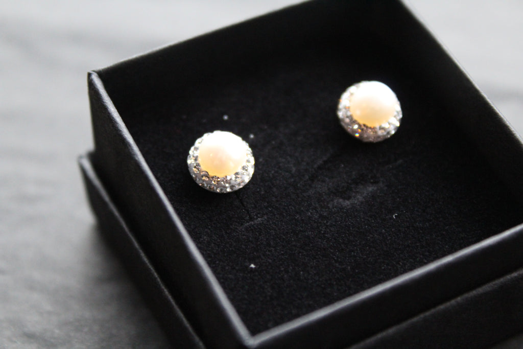 Freshwater Pearl & CZ Crystal Studs