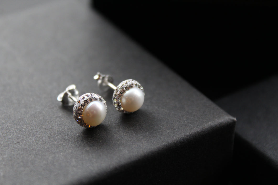 Freshwater Pearl & CZ Crystal Studs