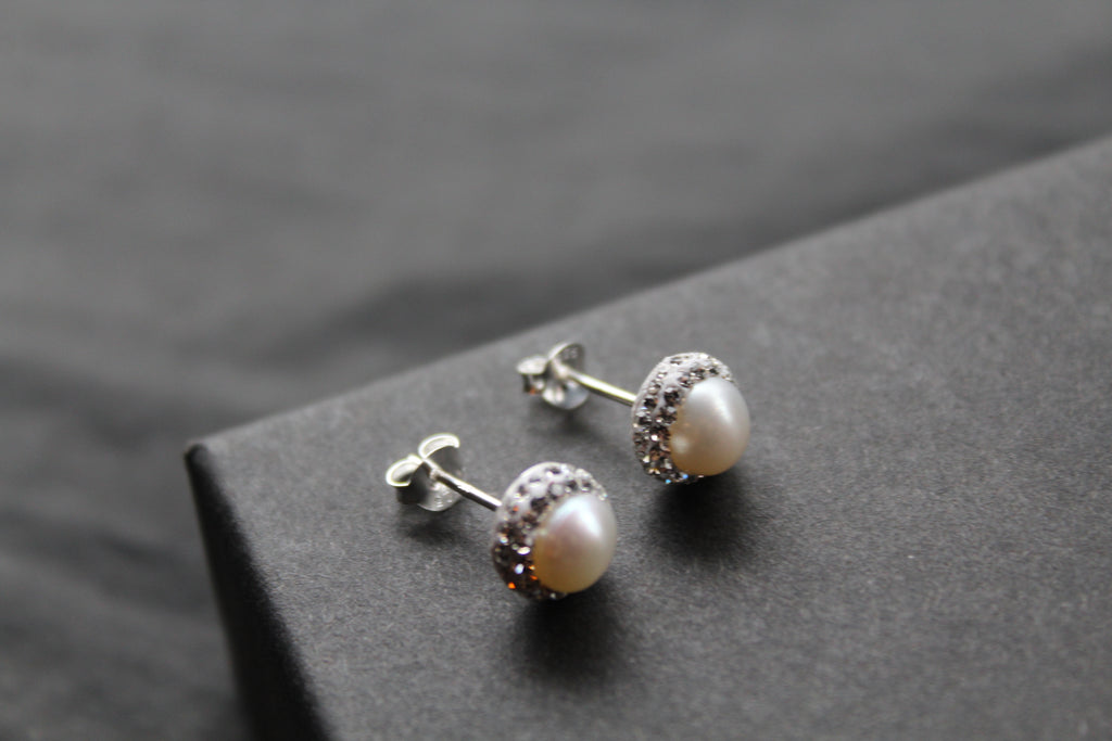 Freshwater Pearl & CZ Crystal Studs