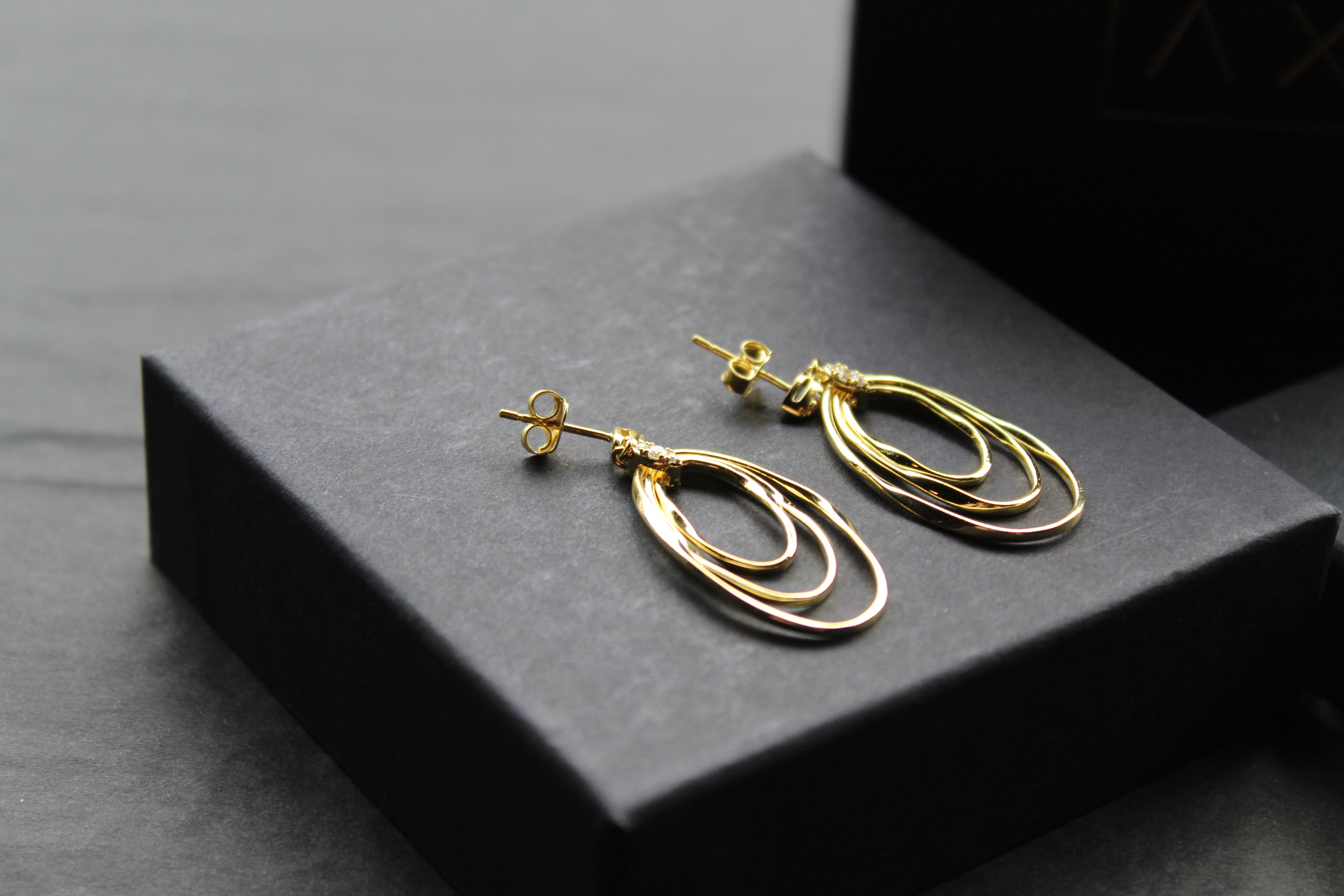 GP Three Oval Loops Link CZ Earrings