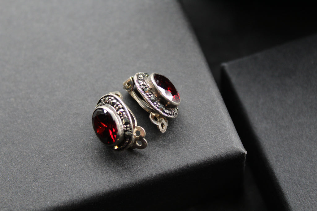 Garnet Cubic Zirconia Clip On Earrings