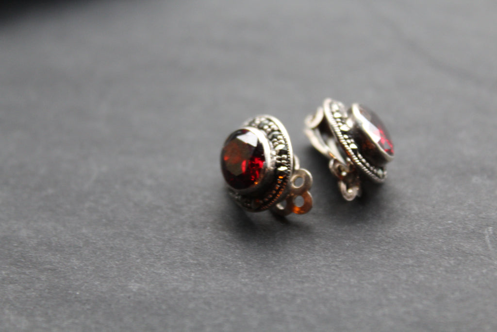 Garnet Cubic Zirconia Clip On Earrings