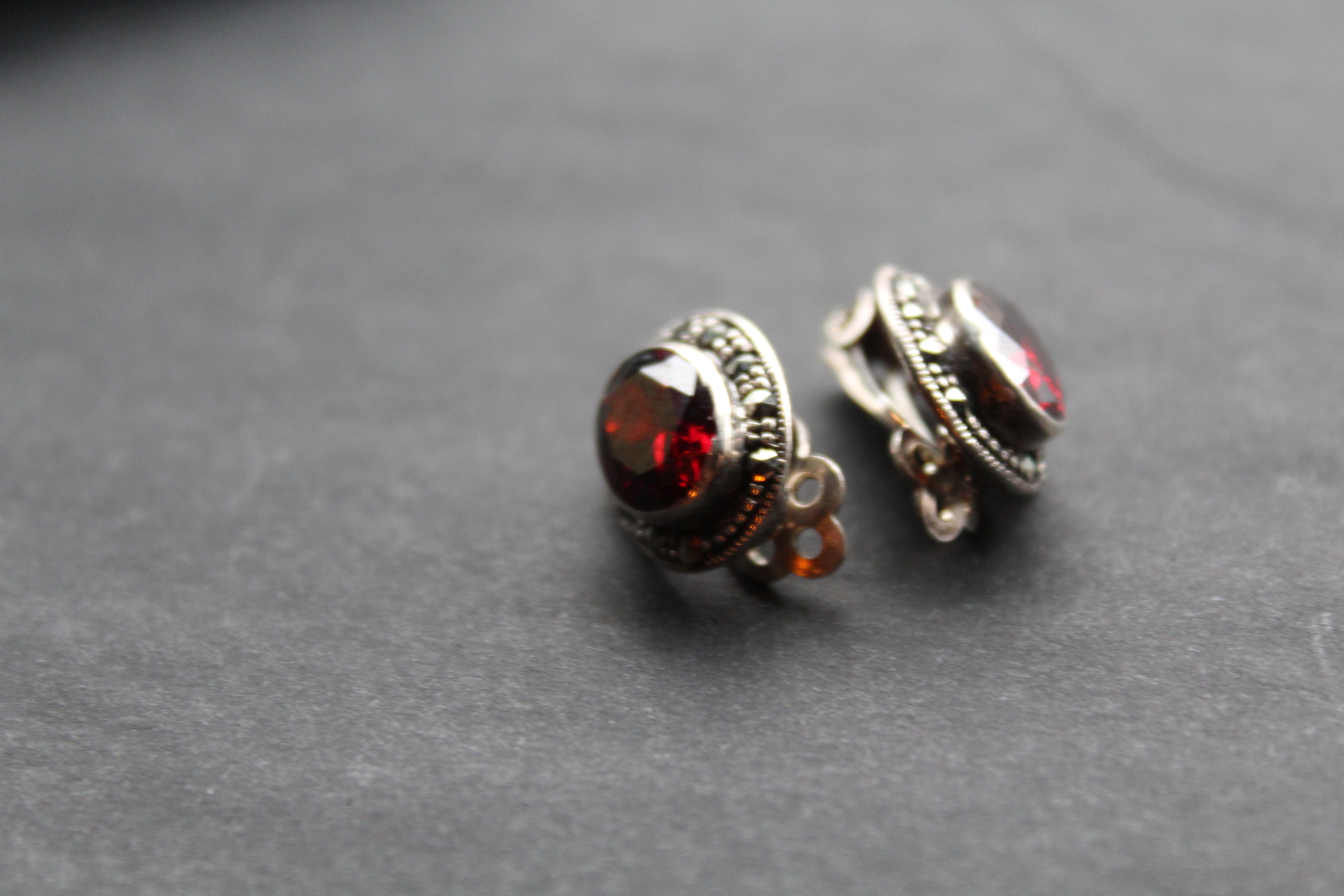Garnet Cubic Zirconia Clip On Earrings