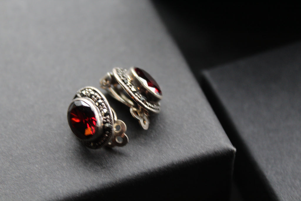 Garnet Cubic Zirconia Clip On Earrings