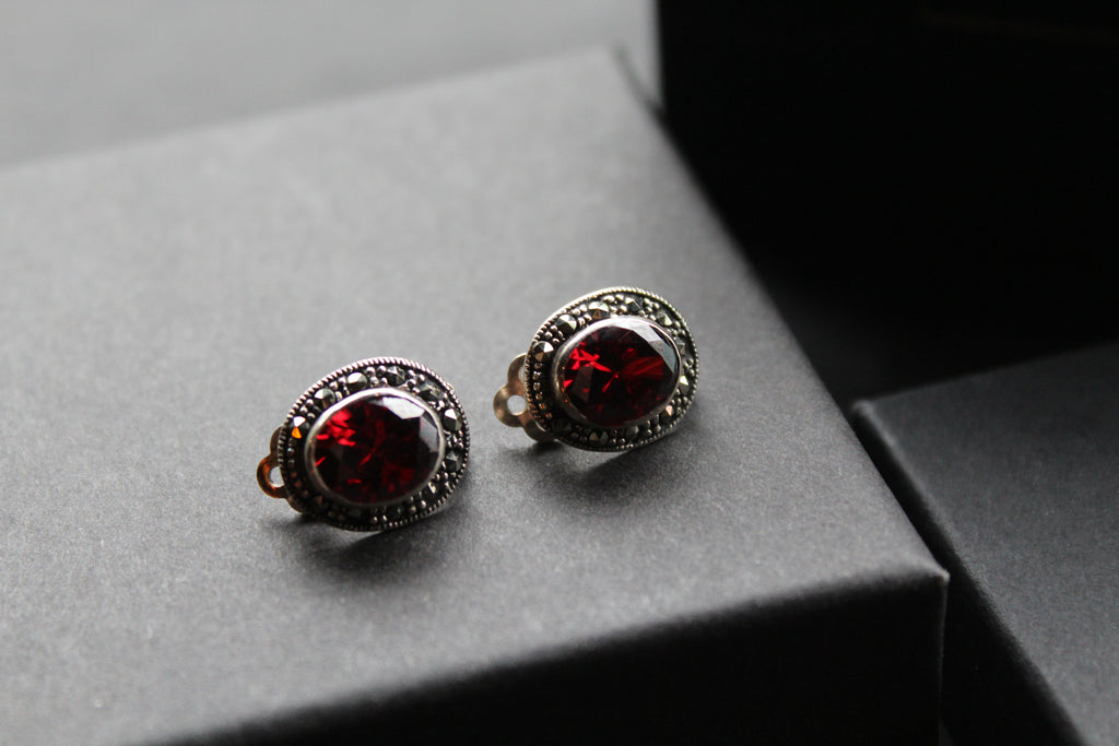 Garnet Cubic Zirconia Clip On Earrings