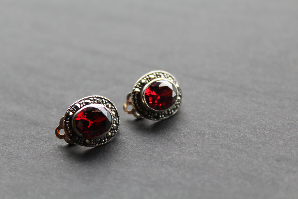 Garnet Cubic Zirconia Clip On Earrings