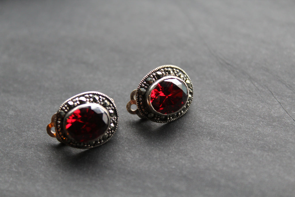 Garnet Cubic Zirconia Clip On Earrings