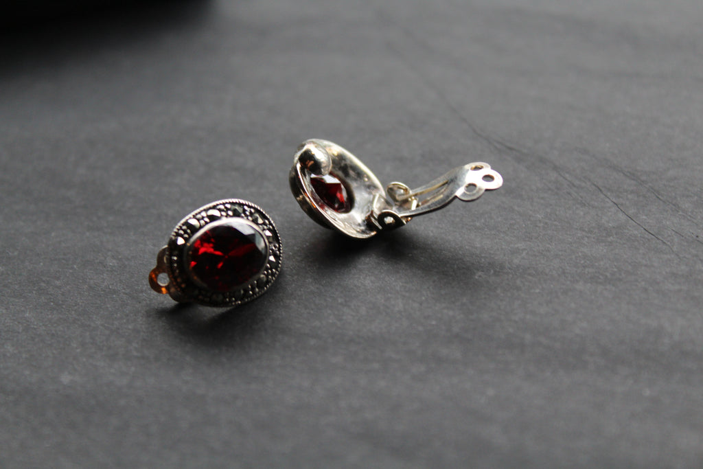 Garnet Cubic Zirconia Clip On Earrings